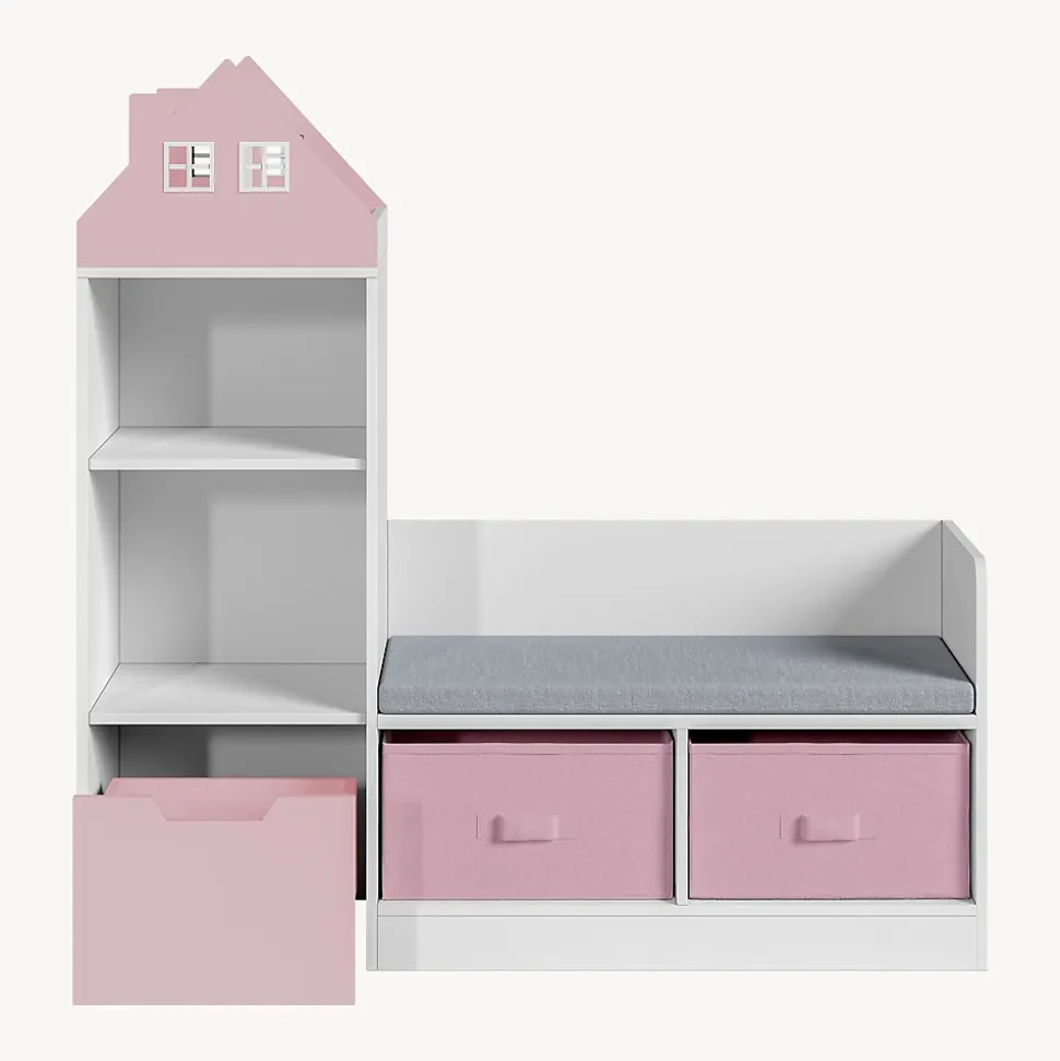 Banc pour enfant avec étagère Vipsali 100 x 99 x 30 cm blanc rose en.casa