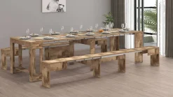 Banc Quedan, Lot de 2 Sièges pour table à manger, Bancs extensibles, 290x25h45 cm, Érable
