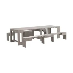 Banc Quedan, Lot de 2 Sièges pour table à manger, Bancs extensibles, 290x25h45 cm, Gris
