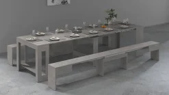 Banc Quedan, Lot de 2 Sièges pour table à manger, Bancs extensibles, 290x25h45 cm, Gris