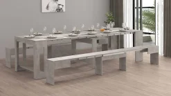 Banc Quedan, Lot de 2 Sièges pour table à manger, Bancs extensibles, 290x25h45 cm, Gris