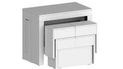 Banc Quedan, Lot de 2 Sièges pour table à manger, Bancs extensibles, 290x25h45 cm, Blanc brillant