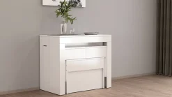 Banc Quedan, Lot de 2 Sièges pour table à manger, Bancs extensibles, 290x25h45 cm, Blanc brillant