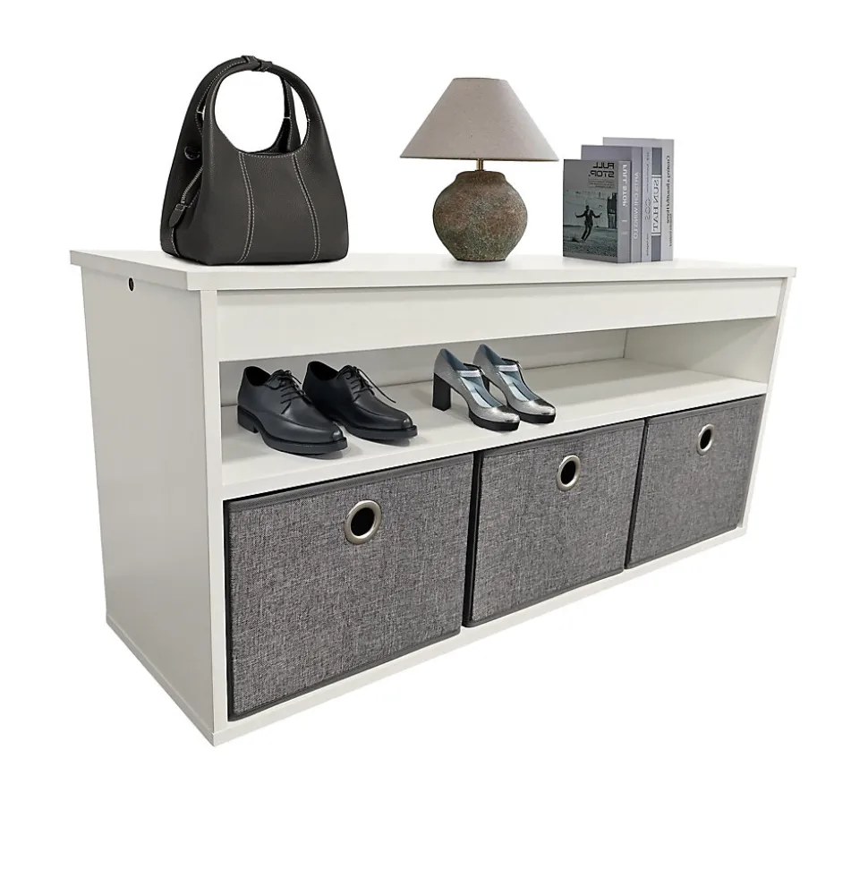 Banc range chaussures en bois blanc avec 3 casiers Box & Beyond