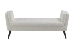 Banc recouvert de tissu blanc et pieds en bois noir