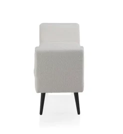 Banc recouvert de tissu blanc et pieds en bois noir