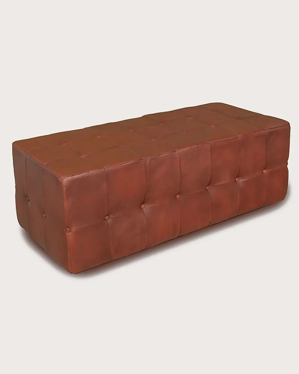 Banc rembourré en cuir marron capitonné - Uniqka