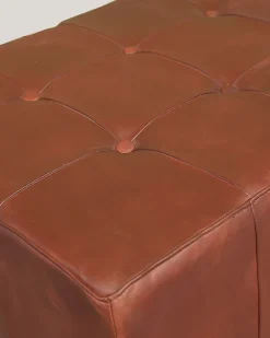 Banc rembourré en cuir marron capitonné - Uniqka