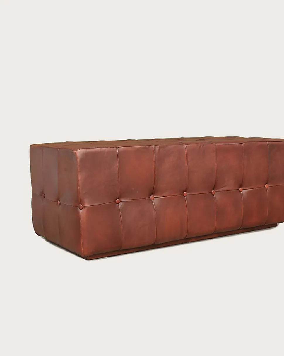 Banc rembourré en cuir marron capitonné - Uniqka