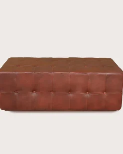 Banc rembourré en cuir marron capitonné - Uniqka