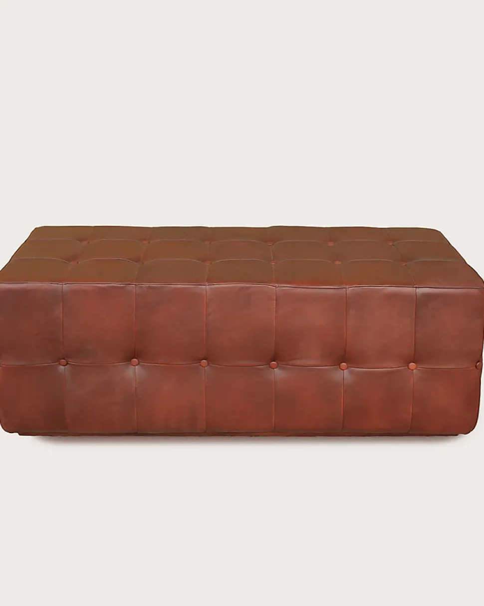 Banc rembourré en cuir marron capitonné - Uniqka