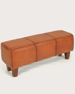 Banc rembourré en teck massif et cuir marron - Uniqka