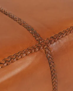 Banc rembourré en teck massif et cuir marron - Uniqka