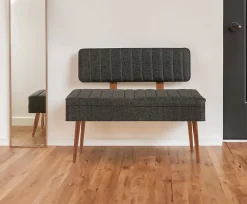 Banc Salento, Banc polyvalent, Sièges pour les invités, Coffre multifonctionnel, 90x39h40 cm, Noyer et Anthracite