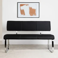Banc salle à manger VILAS L 135 cm avec dossier en tissu - Noir