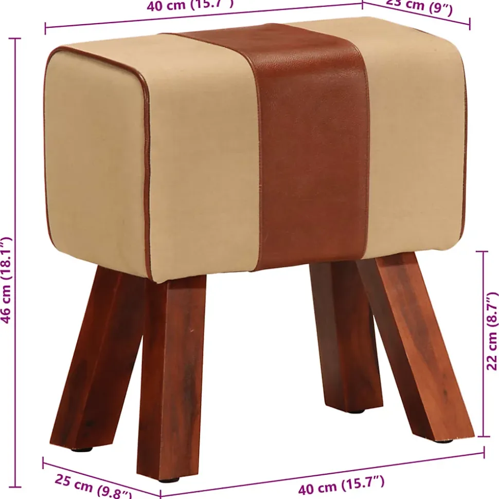 Banc saut de cheval 38 cm marron cuir véritable et manguier vidaXL