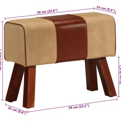 Banc saut de cheval 58 cm marron cuir véritable et manguier vidaXL