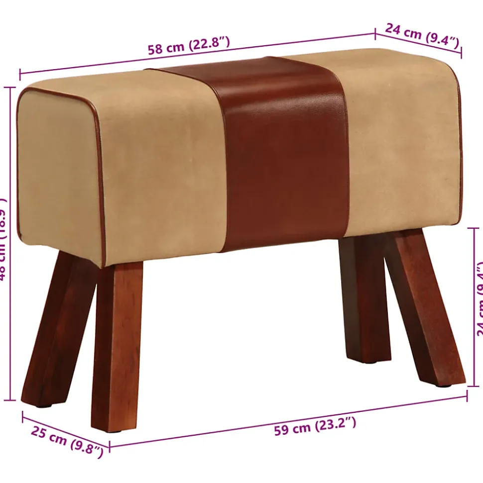 Banc saut de cheval 58 cm marron cuir véritable et manguier vidaXL