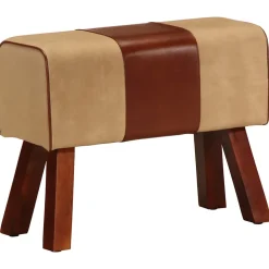 Banc saut de cheval 58 cm marron cuir véritable et manguier vidaXL