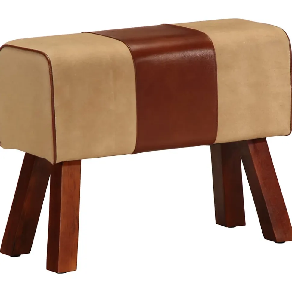 Banc saut de cheval 58 cm marron cuir véritable et manguier vidaXL