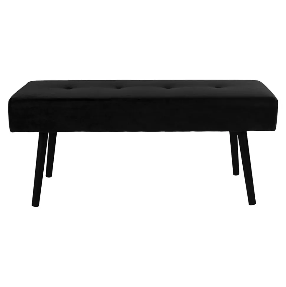 Banc Skiby en Velours Noir avec Pieds Noirs - Dimensions 100x35x44 cm, Modèle HN1207