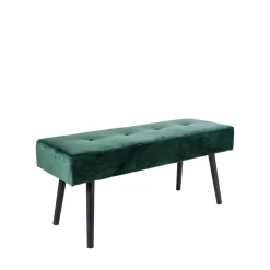 Banc Skiby en Velours Vert Foncé avec Pieds Noirs - 100x35x44 cm, Élégance et Confort