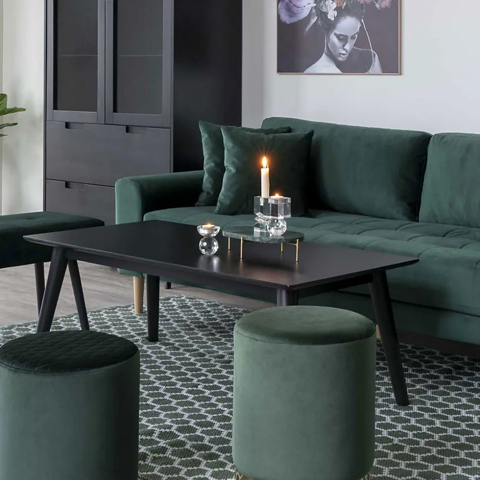 Banc Skiby en Velours Vert Foncé avec Pieds Noirs - 100x35x44 cm, Élégance et Confort
