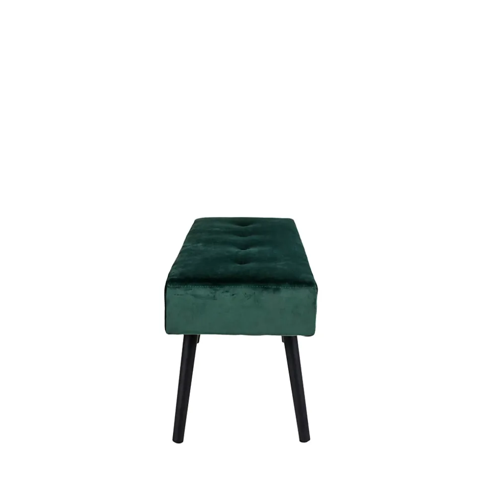 Banc Skiby en Velours Vert Foncé avec Pieds Noirs - 100x35x44 cm, Élégance et Confort