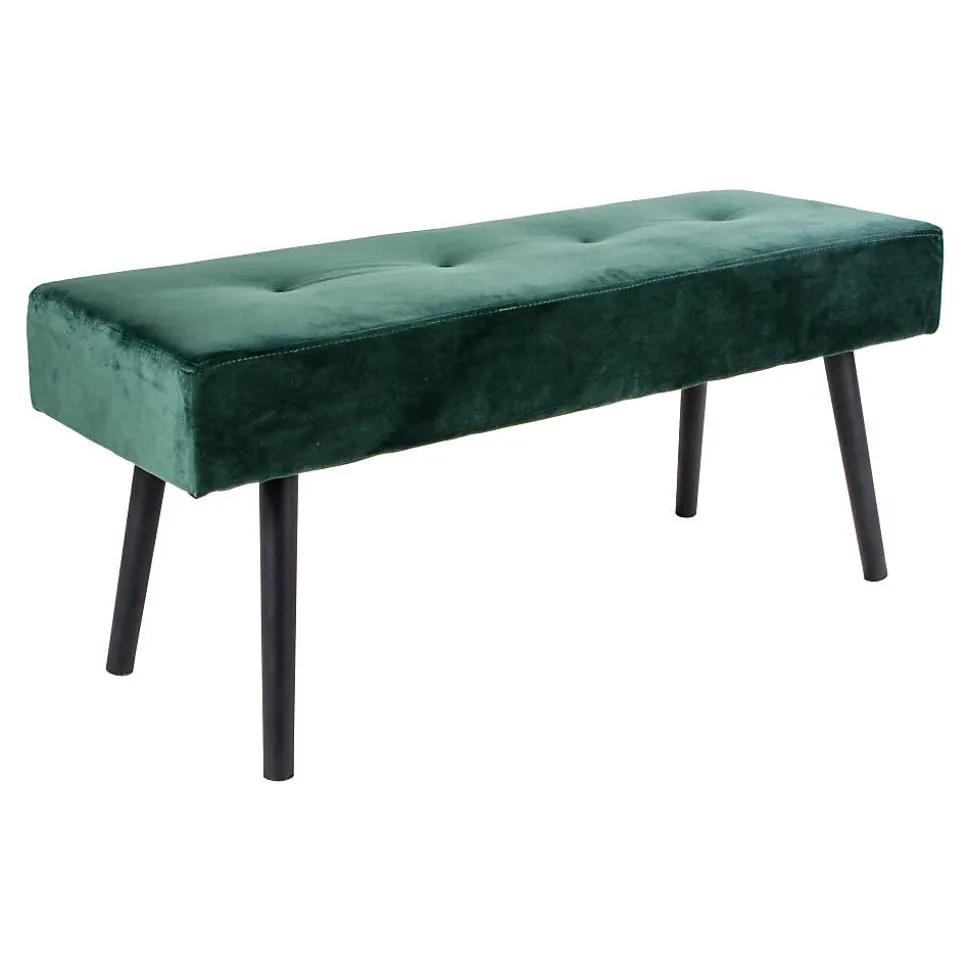 Banc Skiby en Velours Vert Foncé avec Pieds Noirs - 100x35x44 cm, Élégance et Confort