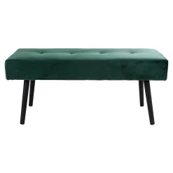 Banc Skiby en Velours Vert Foncé avec Pieds Noirs - 100x35x44 cm, Élégance et Confort
