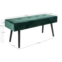 Banc Skiby, Vert, Velours, 35x100x44 cm, Seven Design