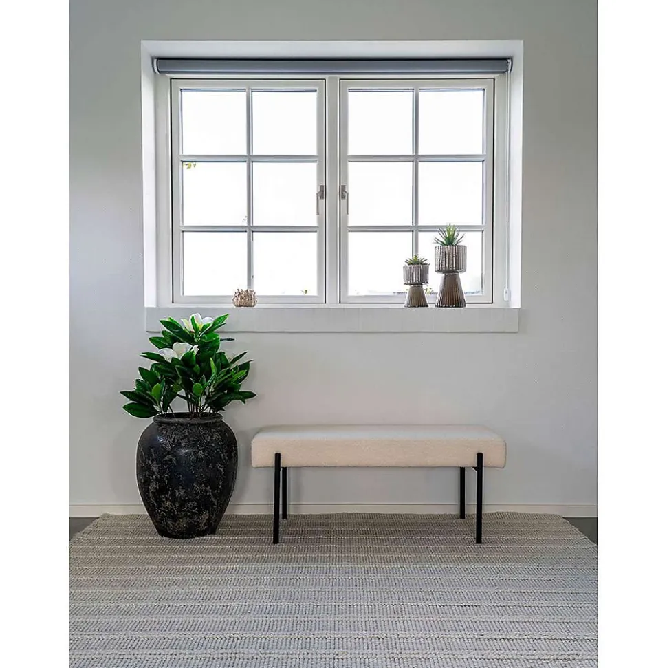 Banc Swindon en Boucle Blanc avec Pieds Noirs - Dimensions 100 x 36 x 42,5 cm