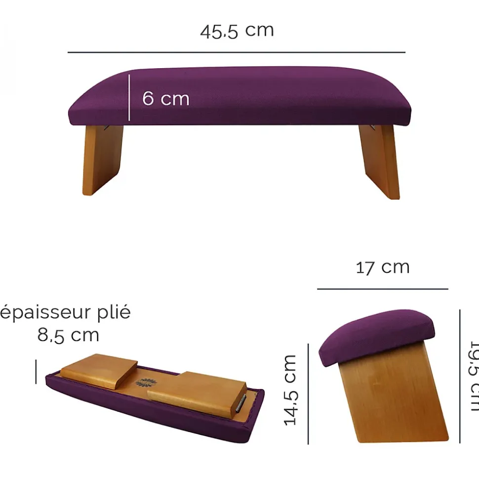 Banc, tabouret de méditation, yoga pliant en bois - Prune - Vivezen