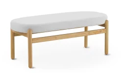Banc tapissé en boucle blanche avec structure et pieds en pin