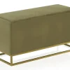 Banc tapissé en tissu velours vert avec base dorée