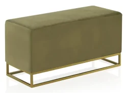 Banc tapissé en tissu velours vert avec base dorée