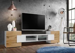 Banc TV Merano Komodee - sans LED - Blanc Blanc Wotan - 230 x 53 x 35 cm