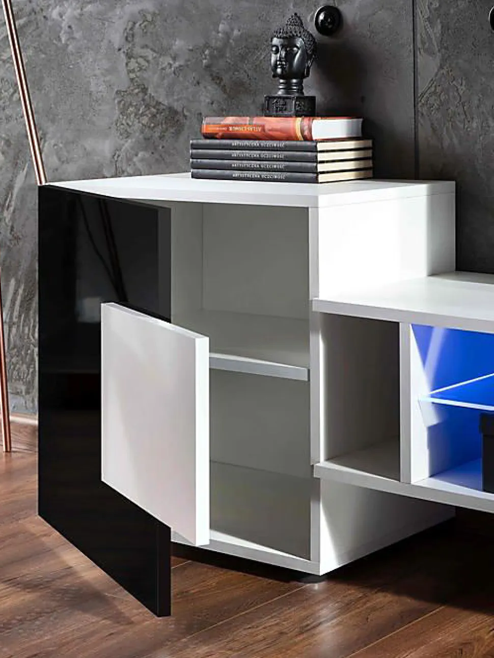 Banc TV Merano Komodee - sans LED - Blanc Blanc Wotan - 230 x 53 x 35 cm
