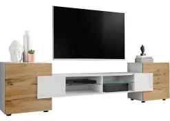 Banc TV Merano Komodee - sans LED - Blanc Blanc Wotan - 230 x 53 x 35 cm