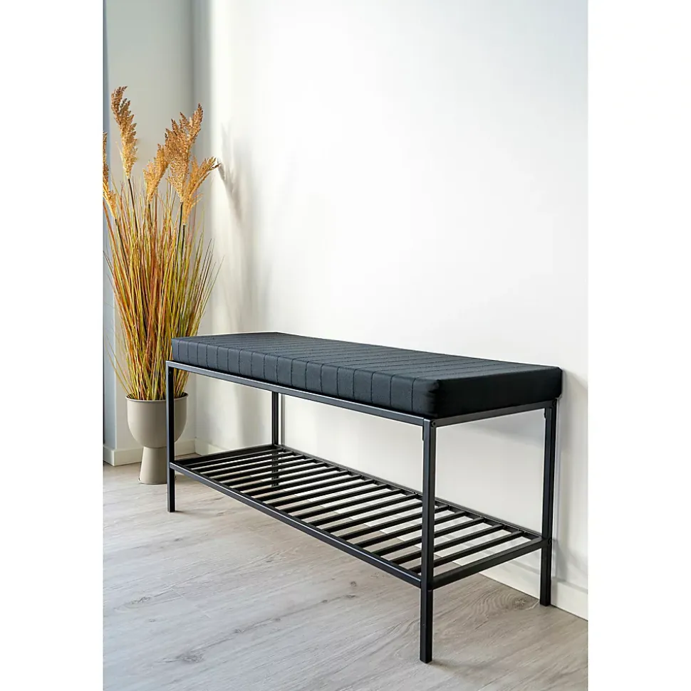 Banc Vita avec Coussin et Étagère Noir - 100x36x48,5 cm pour un Confort Élégant