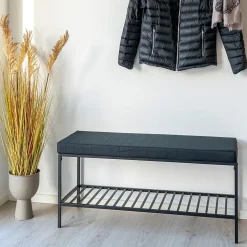 Banc Vita avec Coussin et Étagère Noir - 100x36x48,5 cm pour un Confort Élégant