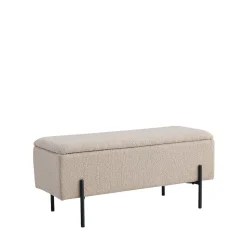 Banc Watford avec Rangement en Tissu Bouclé Beige - Dimensions 95x36,5x43 cm, HN1233