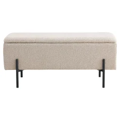 Banc Watford avec Rangement en Tissu Bouclé Beige - Dimensions 95x36,5x43 cm, HN1233