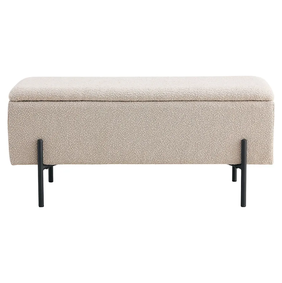 Banc Watford avec Rangement en Tissu Bouclé Beige - Dimensions 95x36,5x43 cm, HN1233
