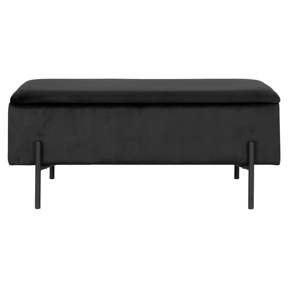Banc Watford en Velours Noir avec Rangement Pratique - 95x36,5x43 cm HN1207