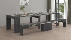 Banc Yutu, Siège pour table à manger, Banc simple extensible, 290x25h45 cm, Ardoise