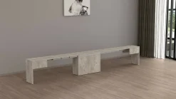 Banc Yutu, Siège pour table à manger, Banc simple extensible, 290x25h45 cm, Ciment