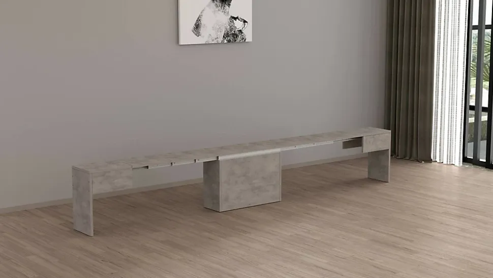 Banc Yutu, Siège pour table à manger, Banc simple extensible, 290x25h45 cm, Gris