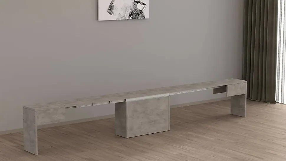 Banc Yutu, Siège pour table à manger, Banc simple extensible, 290x25h45 cm, Gris