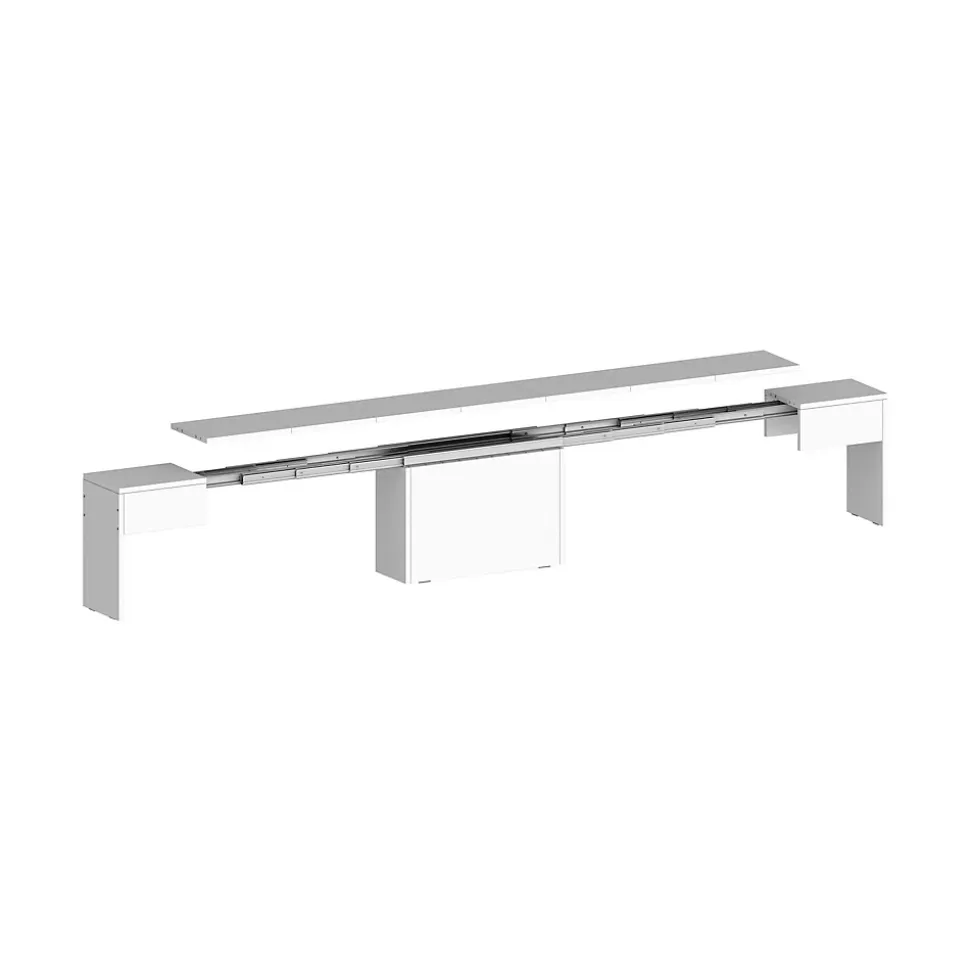 Banc Yutu, Siège pour table à manger, Banc simple extensible, 290x25h45 cm, Blanc brillant